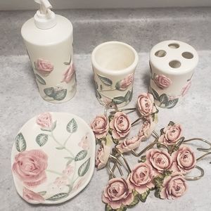 Rose Shower curtain with accessories
